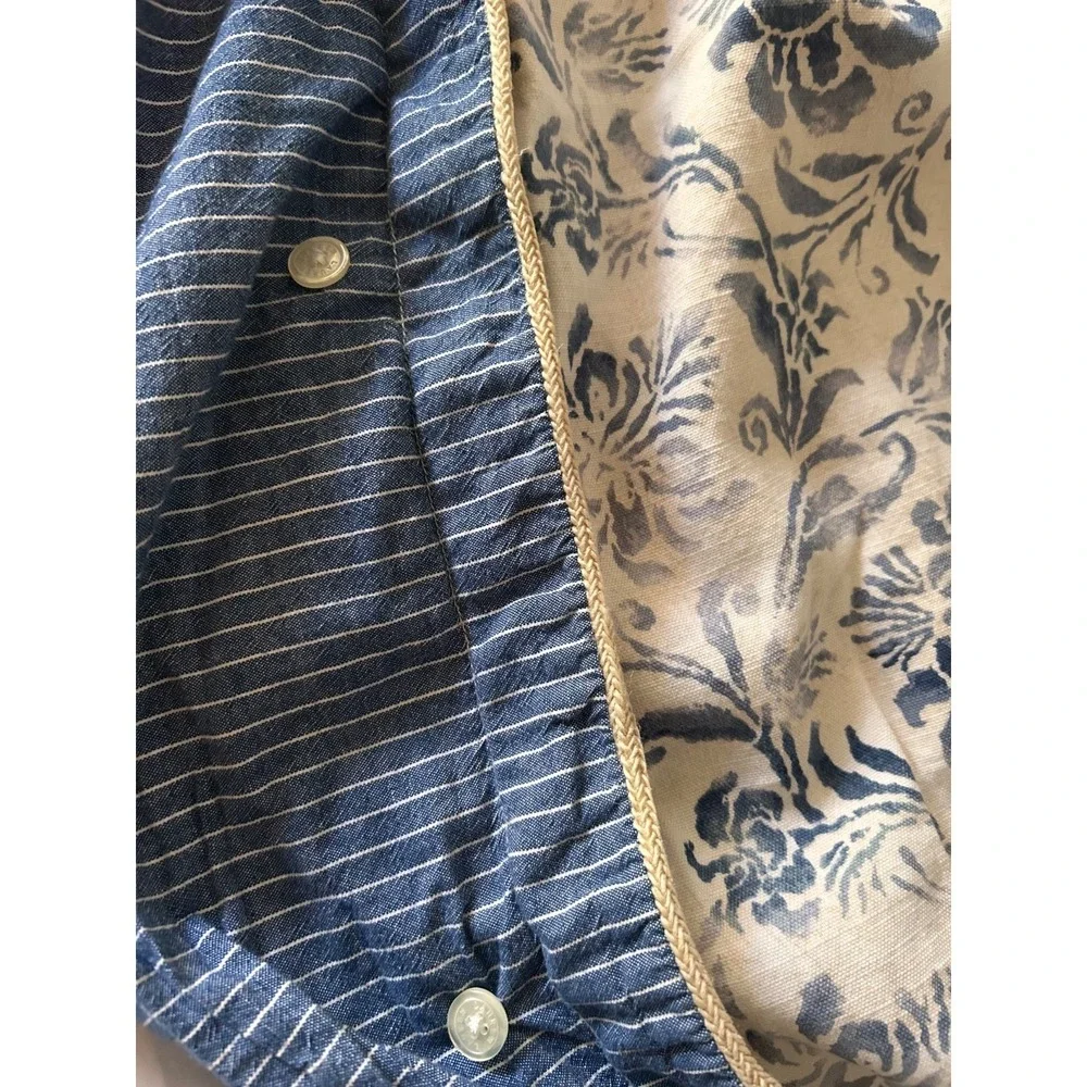 Ralph Lauren Bluff Point Queen Duvet Cover Floral White Blue Stripe Rope Trim‎